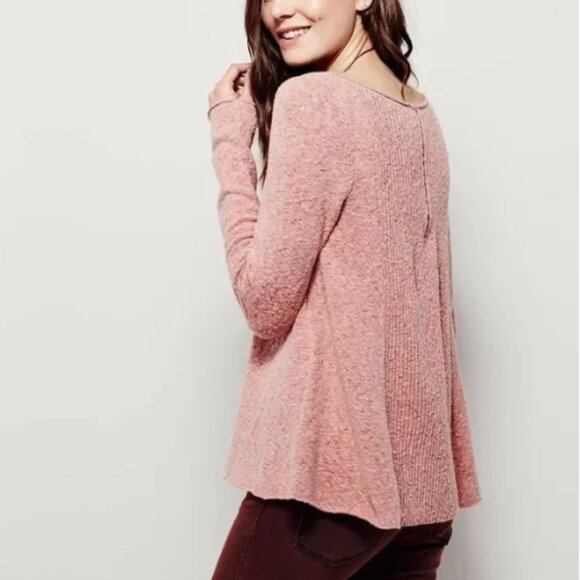 Free People Pink Scoop Neck Ribbed Sweater Loose Oversized Soft Comfy Size XS - Picture 2 of 15